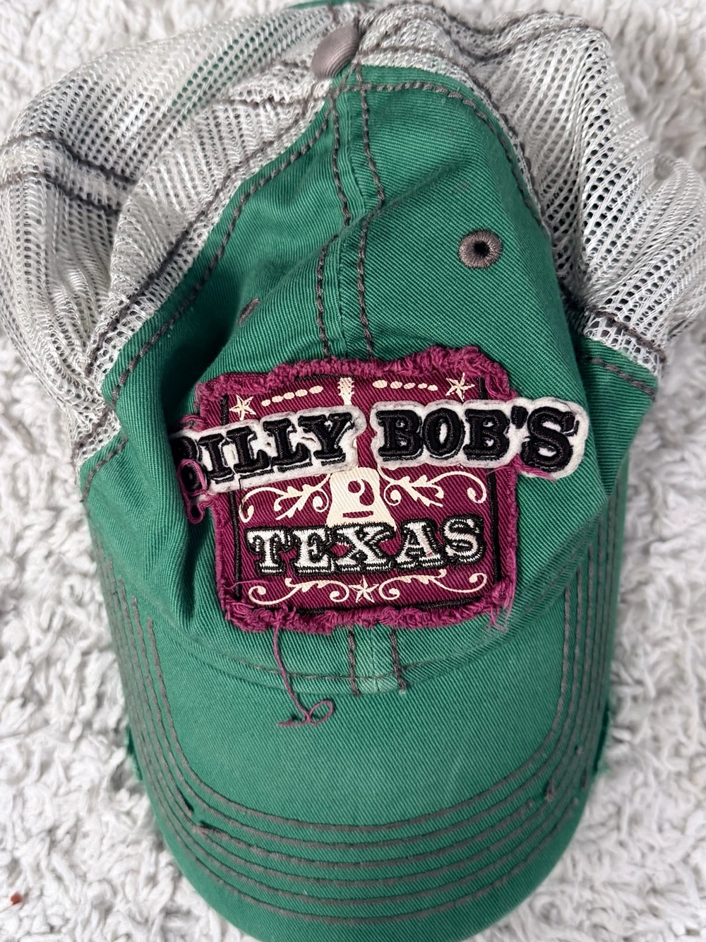 Green Texas Cap with Magenta Patch